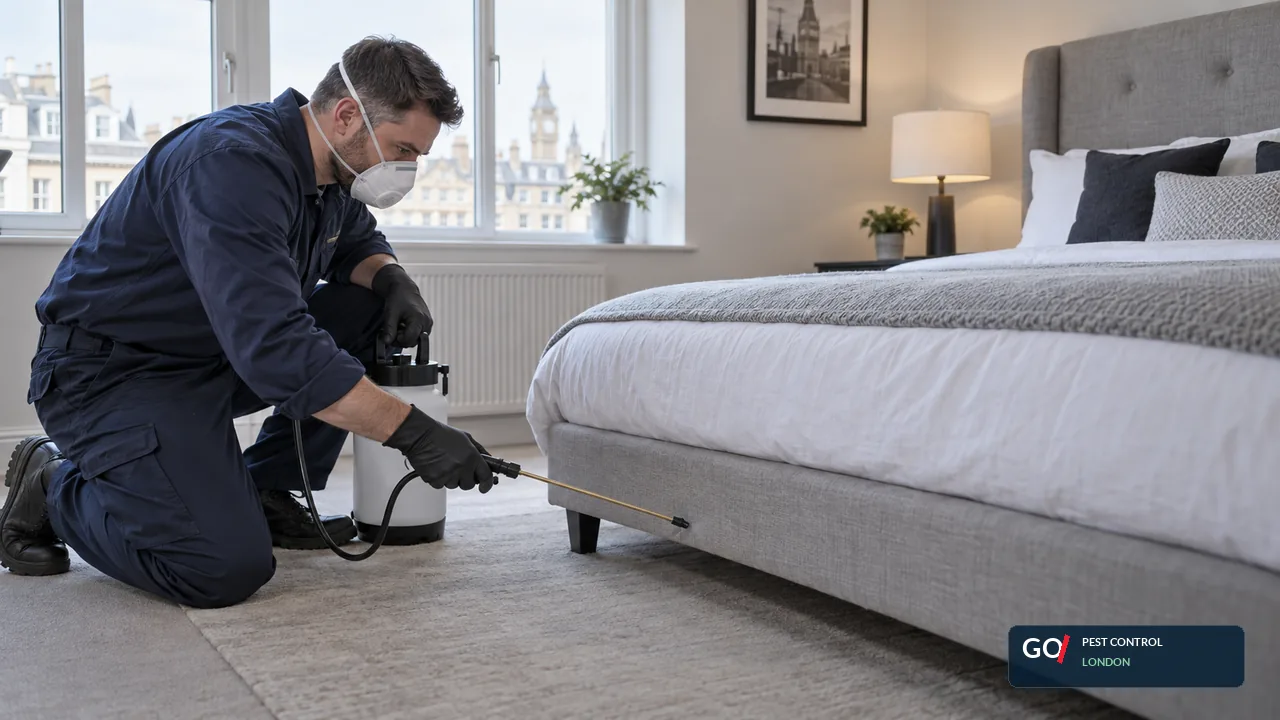 Pest control technician attending a property in Barnes
