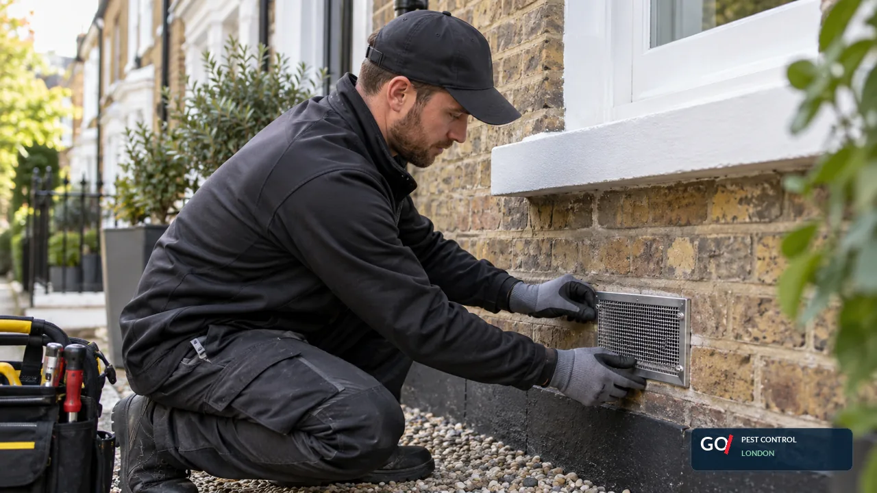 Pest control technician attending a property in North Finchley